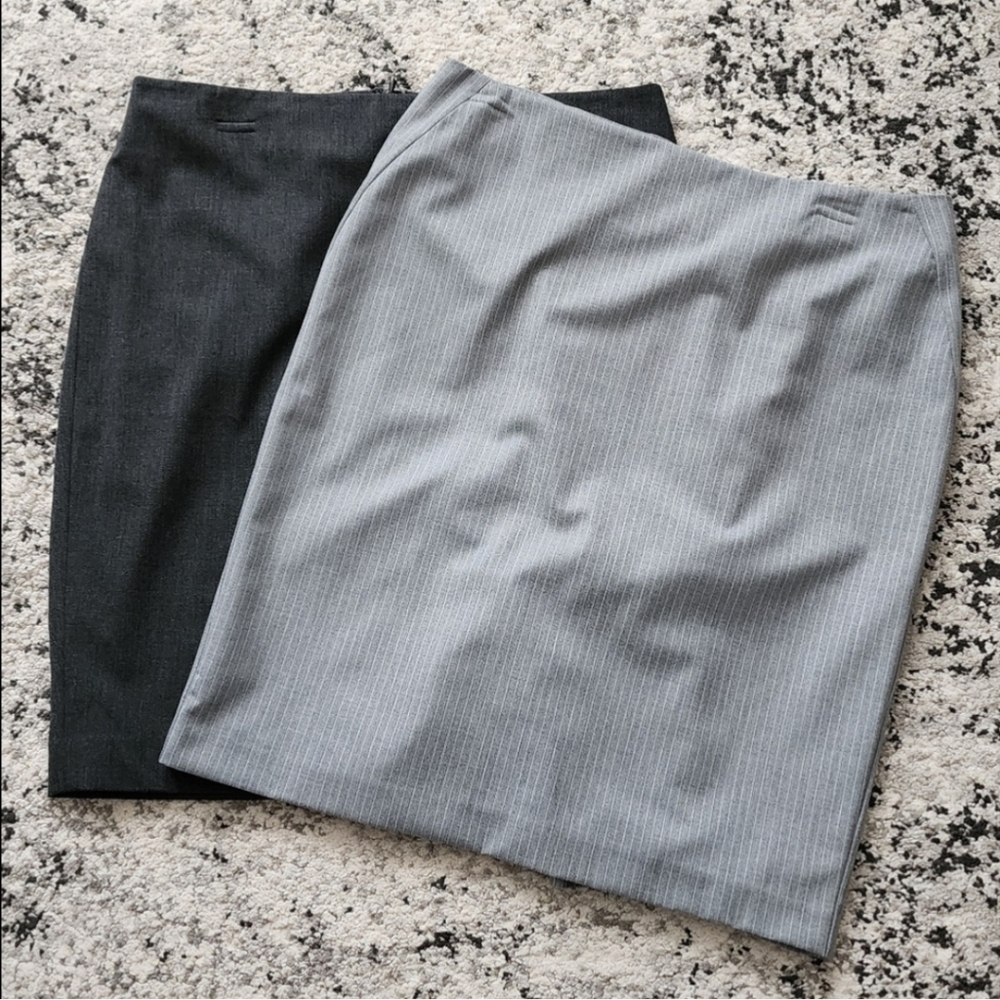 Ann Taylor Petite Pencil Skirt Bundle of 2 Gray Pinstripe & Dark Gray Wo…
